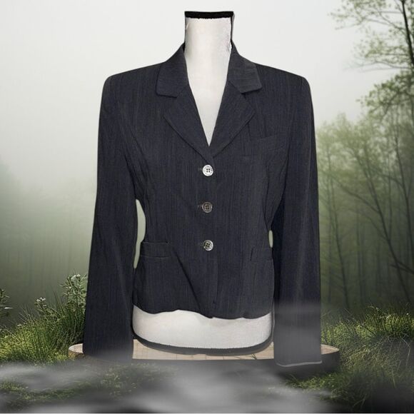 Burberry Authentic Vintage Tailored Jacket Size 4 Wool Blend Dark Gray - Picture 1 of 12